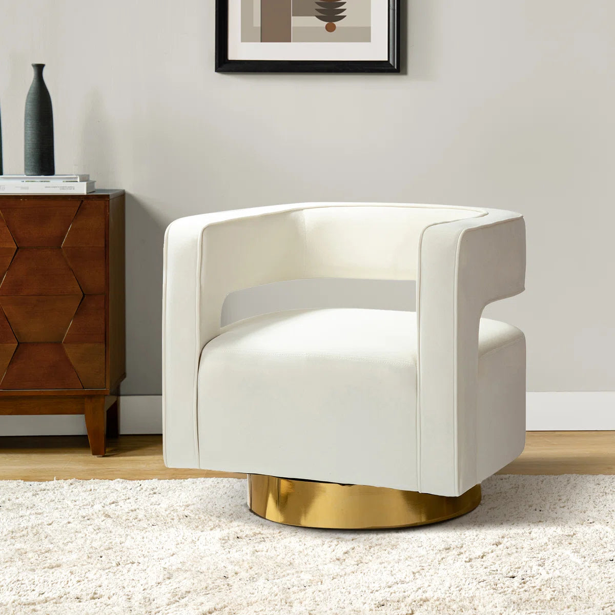 Samantha Velvet Upholstered Barrel Chair - White