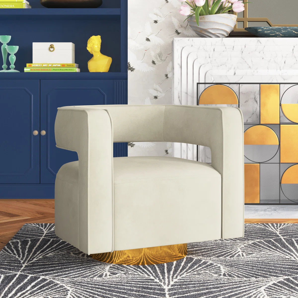 Samantha Velvet Upholstered Barrel Chair - White