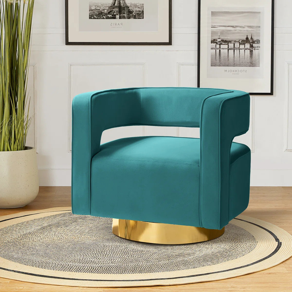 Samantha Velvet Upholstered Barrel Chair - Blue