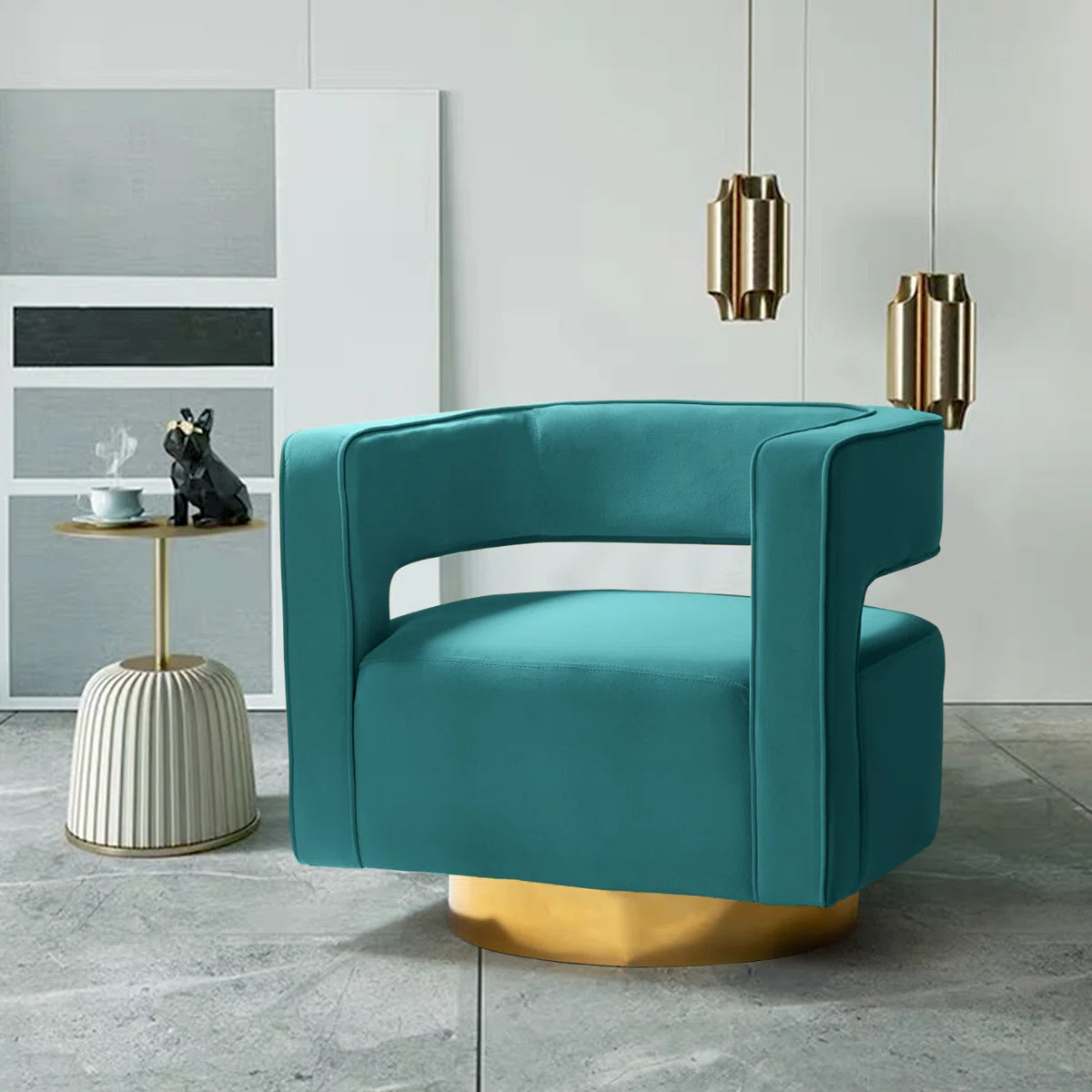 Samantha Velvet Upholstered Barrel Chair - Blue