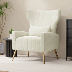 Reece Elegant Velvet Armchair - White