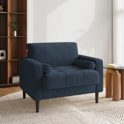 Quinn Corduroy Tufted Armchair - Navy Blue