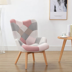 Ellen Contemporary Wingback Chair - Pink/Grey/White