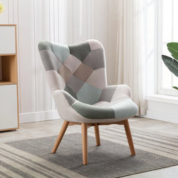 Ellen Contemporary Wingback Chair - Blue/Grey/White