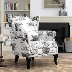 Selena Butterfly Upholstered Wingback Chair - White/Black