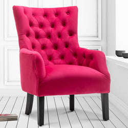 Nori Velvet Tufted Wingback Accent Chair –  Dark Pink