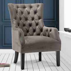 Nori Velvet Tufted Wingback Accent Chair –  Light Gray