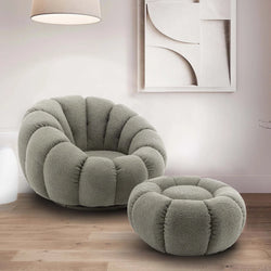 Cecil Modern Boucle Swivel Accent Chair with Footrest - Green