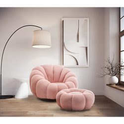 Cecil Modern Boucle Swivel Accent Chair with Footrest - Pink