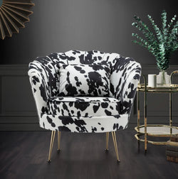 Cressida Animal Print Velvet Shell Chair - White/Black
