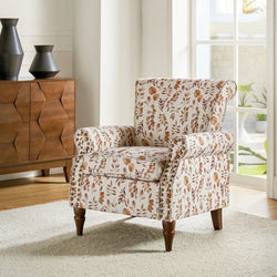 Fenella Floral Upholstered Accent Armchair - White/Brown