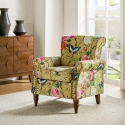 Fenella Floral Upholstered Accent Armchair - Mustard